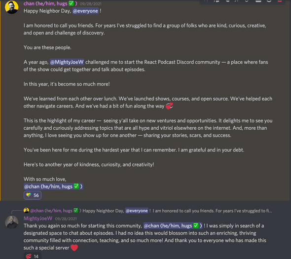 Michael Chan discord message