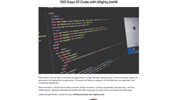 Example of a 100 Days of Code log introduction