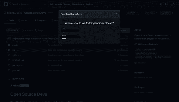 Fork OpenSourceDevs modal