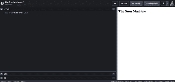 Code editor with displaying header of The Sum Machine