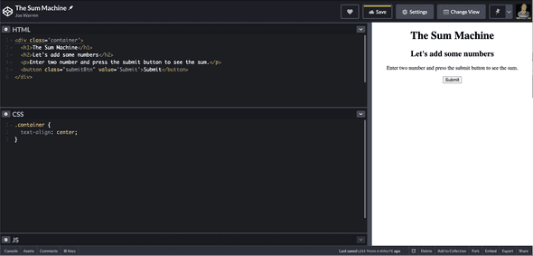 Code editor with text centered on page