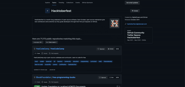 GitHub #Hacktoberfest Topics page