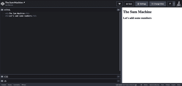 Code editor with displaying header of The Sum Machine